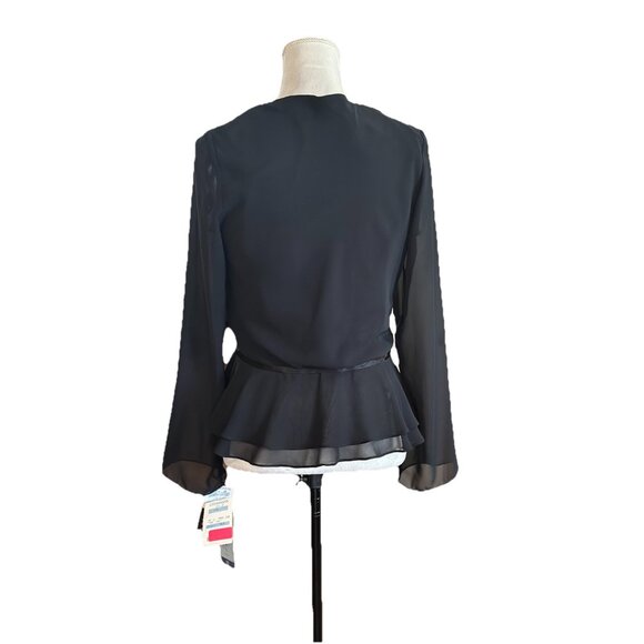 Vintage Patra Evening Ruffled Wrap Blouse Sheer Long Sleeves Size 12 NWT Goth - Picture 12 of 13
